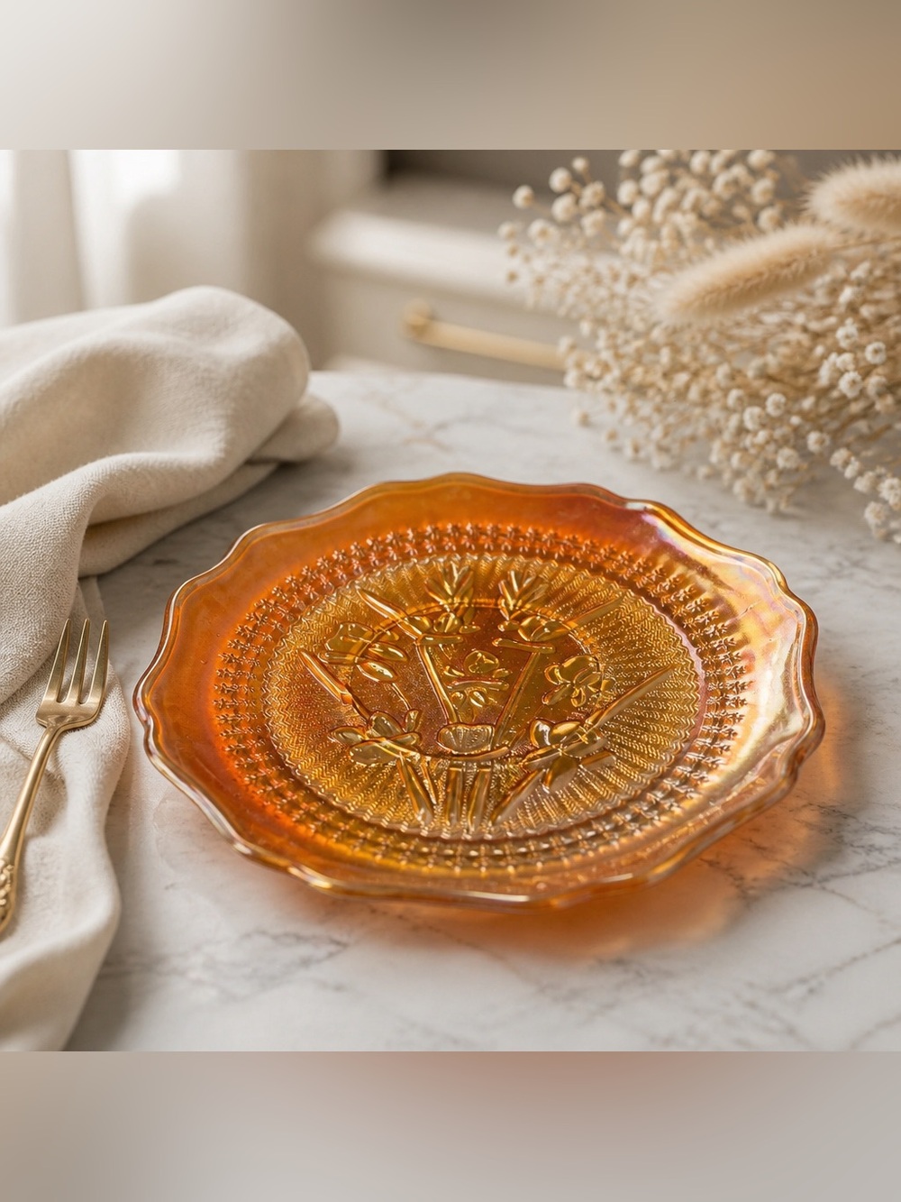 Jeannette Glass Company saucer or dessert plate in Iris and Herringbone pattern